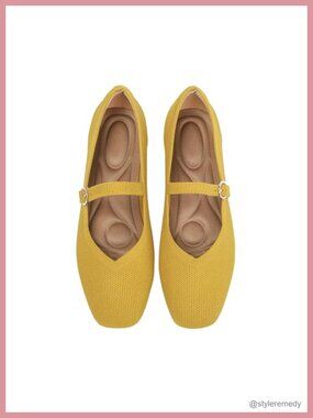 Knit Flats for Women Square Toe Ballet Flat Shoes with Ankle Strap Washable